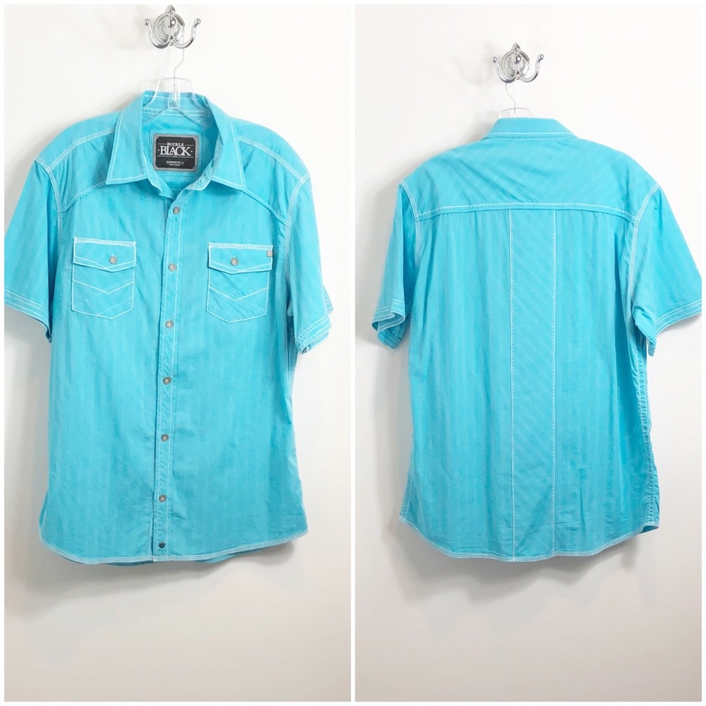 Mens Buckle Black shirt stitching pockets Large